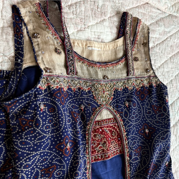 Other - Embroidered Blue and Red Sleeveless palazzo suit